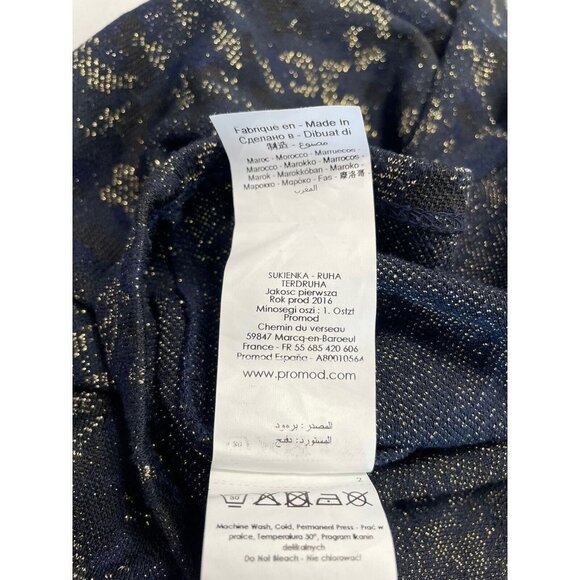 Promod Womens Navy Blue Animal Print Mini Dress Size M Long Sleeve Metallic - Picture 5 of 6